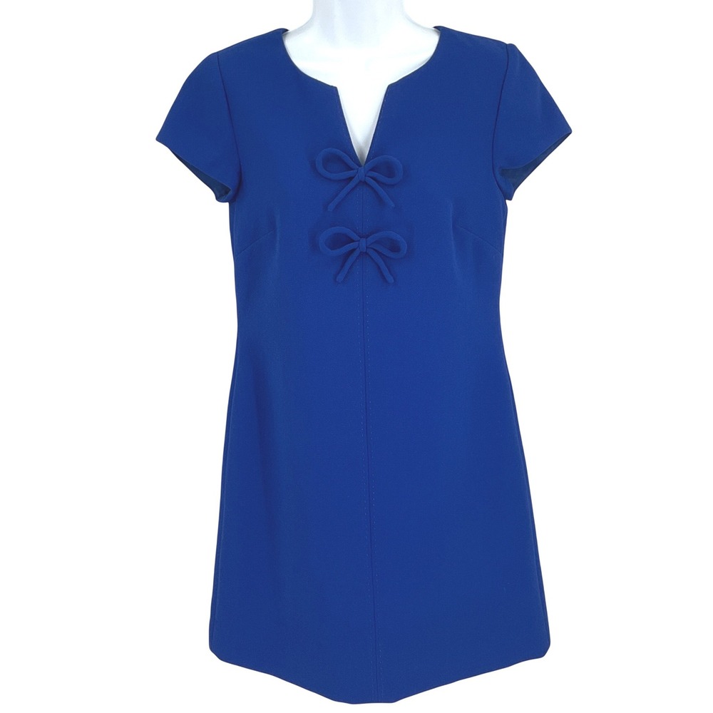 J.Crew Shift Dress Womens Sz 0 Blue Bow Accent Preppy Mini Spring Wedding Guest